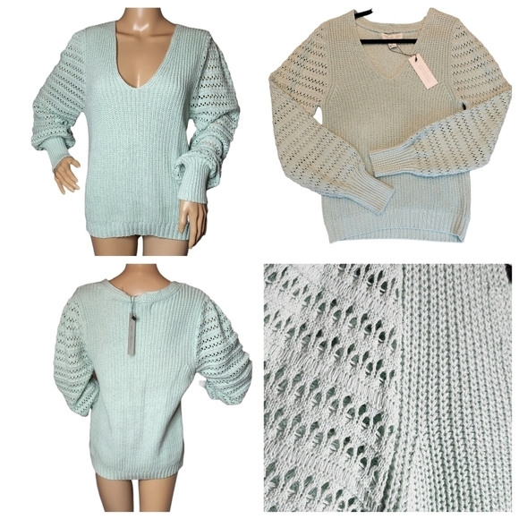 NWT Rachel Zoe Mint Knit Sweater Size Medium Green Blue Cotton Blend - Picture 8 of 16